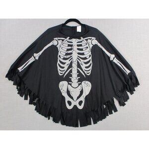 Skeleton Halloween Poncho With Fringe Hem Black & White One Size L